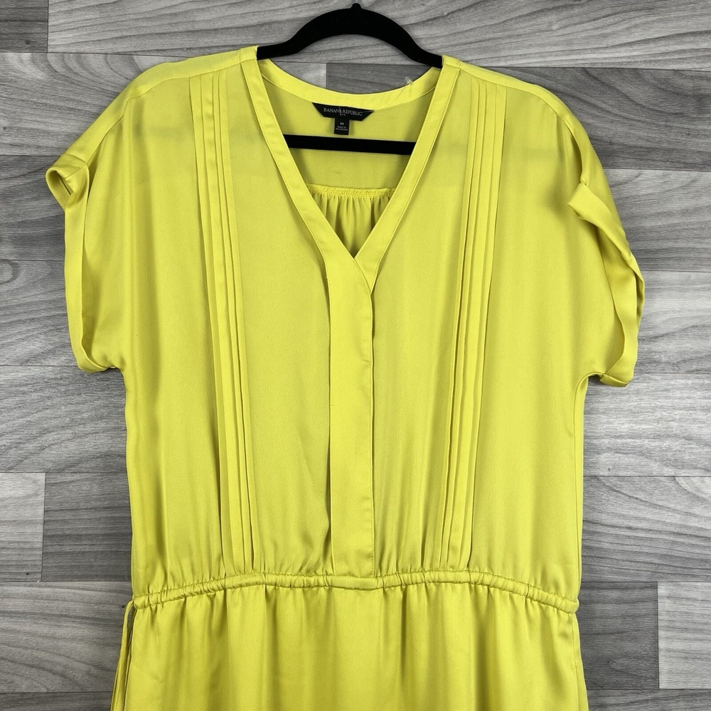 Banana Republic Dress Womens M Yellow Short Sleeve Knee Lenght Bright Tie Waist - Picture 3 of 12
